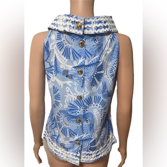 CK Bradley x Sail to Sable Sleeveless Blouse S Blue White Cotton Button Back - Picture 5 of 9